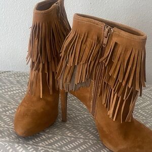 Fringe Tan Suede Ankle Boots